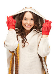 Image showing beautiful woman in mittens