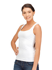 Image showing smiling teenage girl in blank white t-shirt