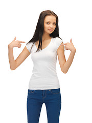 Image showing smiling teenage girl in blank white t-shirt