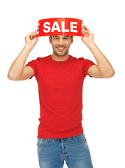 Image showing handsome man with sale sign