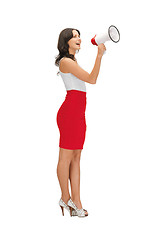 Image showing woman in a dress with megaphone