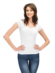 Image showing smiling teenage girl in blank white t-shirt