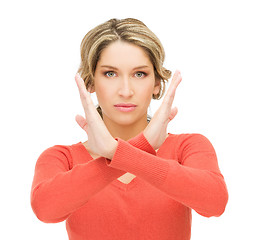 Image showing woman making stop gesture