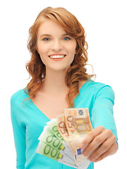 Image showing happy teenage girl with euro cash money