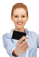 Image showing happy woman with credit card