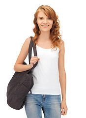 Image showing teenage girl in blank white t-shirt with bag