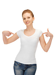 Image showing smiling teenage girl in blank white t-shirt