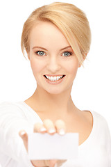 Image showing attractive businesswoman with business card