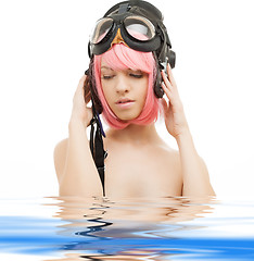 Image showing pink hair girl in aviator helmet