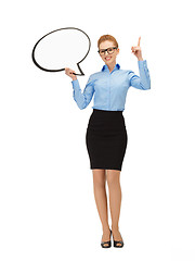 Image showing smiling businesswoman with blank text bubble