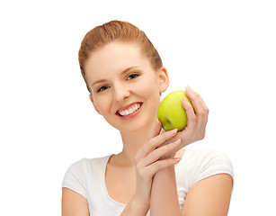 Image showing teenage girl with green apple