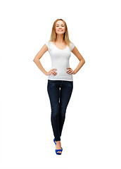 Image showing smiling teenage girl in blank white t-shirt