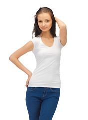 Image showing smiling teenage girl in blank white t-shirt