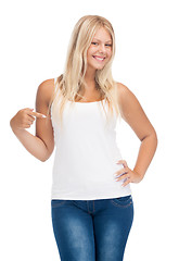 Image showing smiling teenage girl in blank white t-shirt