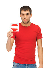 Image showing man holding no entry sign