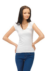 Image showing smiling teenage girl in blank white t-shirt