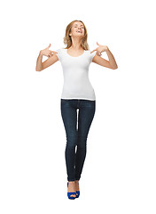 Image showing smiling teenage girl in blank white t-shirt