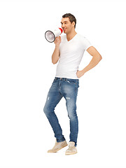 Image showing handsome man with megaphone