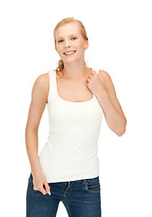 Image showing smiling teenage girl in blank white t-shirt