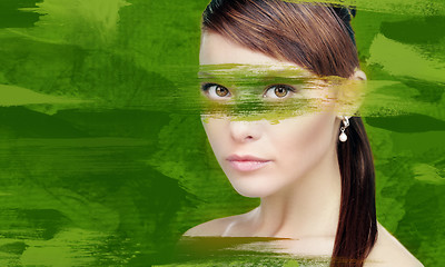 Image showing woman with green paint