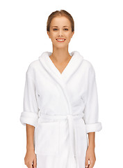 Image showing beautiful woman in white bathrobe