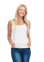 Image showing smiling teenage girl in blank white t-shirt