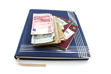 Image showing Diary with passport and Money