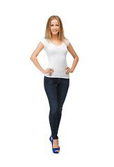 Image showing smiling teenage girl in blank white t-shirt