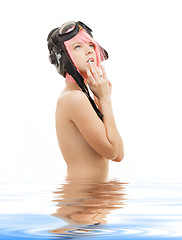 Image showing topless pink hair girl in aviator helmet