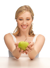 Image showing woman with green apple