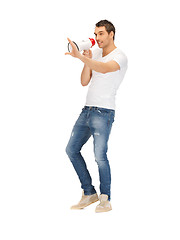 Image showing handsome man with megaphone