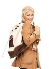 Image showing woman in sheepskin jacket