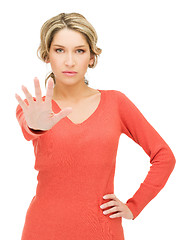 Image showing woman making stop gesture