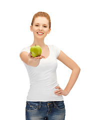 Image showing teenage girl with green apple