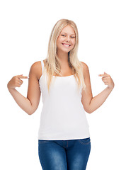 Image showing smiling teenage girl in blank white t-shirt