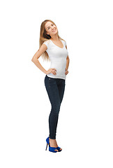 Image showing smiling teenage girl in blank white t-shirt