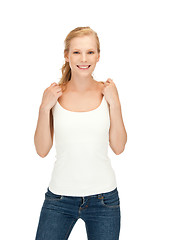 Image showing smiling teenage girl in blank white t-shirt