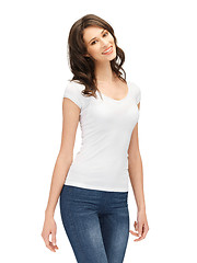 Image showing smiling teenage girl in blank white t-shirt