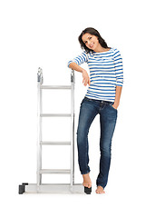 Image showing beautiful woman with ladder