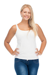 Image showing smiling teenage girl in blank white t-shirt