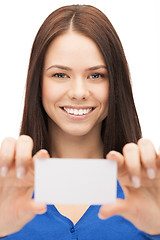 Image showing attractive businesswoman with business card