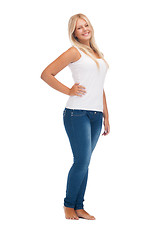 Image showing smiling teenage girl in blank white t-shirt