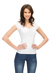 Image showing smiling teenage girl in blank white t-shirt