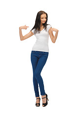 Image showing smiling teenage girl in blank white t-shirt