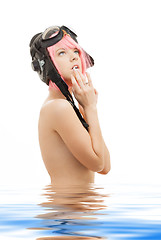 Image showing topless pink hair girl in aviator helmet