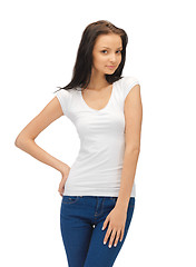 Image showing smiling teenage girl in blank white t-shirt