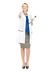 Image showing attractive female doctor pointing her finger