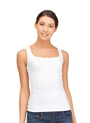 Image showing smiling teenage girl in blank white t-shirt