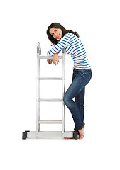 Image showing beautiful woman with ladder