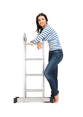 Image showing beautiful woman with ladder